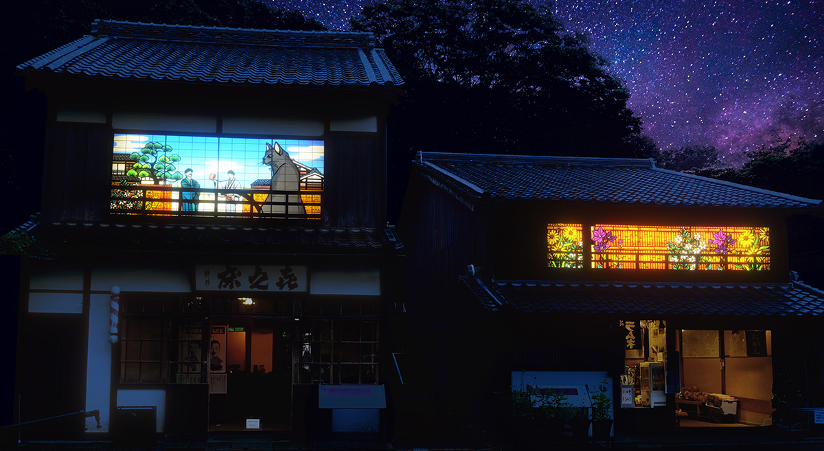 ‘An Evening with Great Literally Figures’ – A projection design on shoji screens for Meiji-Mura Museum